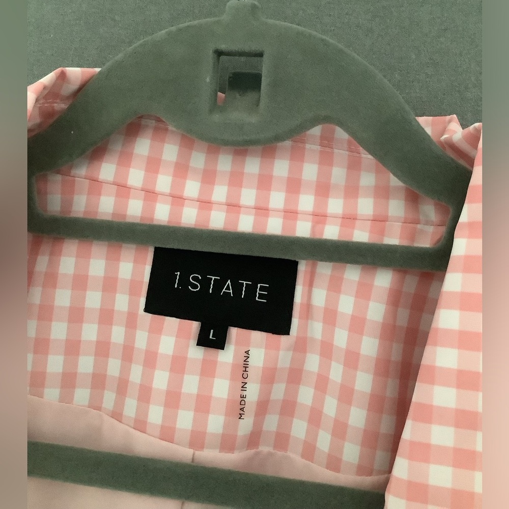 🆕 1.state Chic Pink and whit Gingham light Duster Coat. - Picture 7 of 10